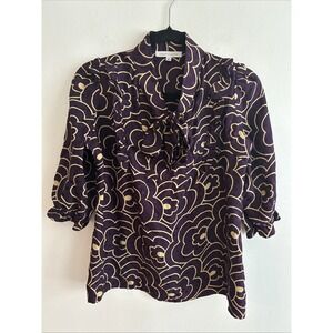 Anthropologie Corey Lynn‎ Carter Blouse 100% Silk Purple Abstract Floral Size 4
